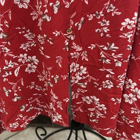 Red Indigo Rose Dress With White Floral Pattern V-Neck Sz L - Picture 2 of 6